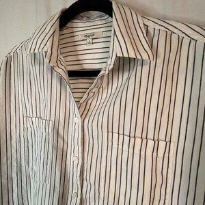 Madewell 1937 Striped Short Sleeve Button Front Cotton Shirt Women’s Small